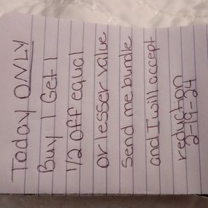 Buy 1 get 1 half off equal or lesser value today only